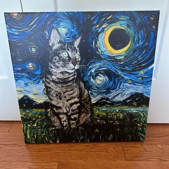 NWOT Tabby Night Starry Night Cat Canvas Art - Picture 1 of 2